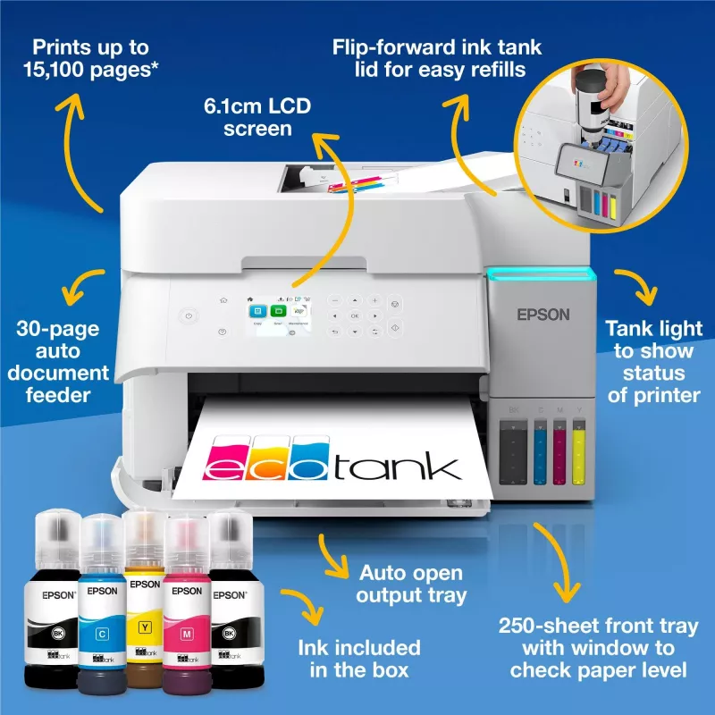 Daugiafunkcinis rašalinis spausdintuvas Epson EcoTank L6376 – spalvotas, A4, 4800 x 1200 DPI, 35 ppm, Wi‑Fi, Ethernet, dvipusis