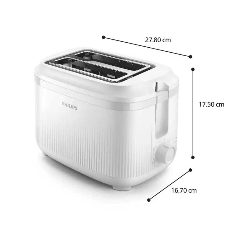 Philips 3000 serijos skrudintuvas, 2 griežinėliai, baltas, metalas, mygtukai, sukamasis reguliatorius, 900 W, 220-240 V