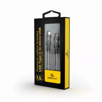 GEMBIRD Premium Cotton Braided USB Type-C į micro-USB įkrovimo ir duomenų laidas, 1,5 m - Pilka