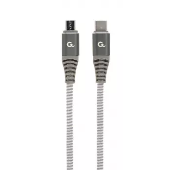 GEMBIRD Premium Cotton Braided USB Type-C į micro-USB įkrovimo ir duomenų laidas, 1,5 m - Pilka