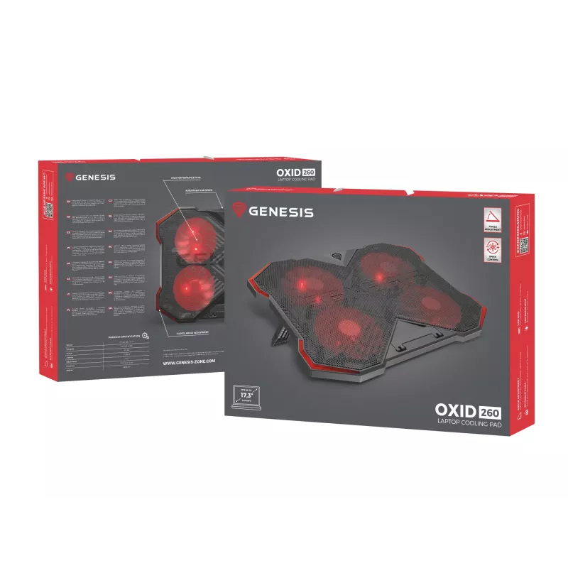 Aušinimo padėklas nešiojamam kompiuteriui GENESIS Oxid 260, 43,9 cm (17,3 inch), 1010 RPM, juodas/raudonas