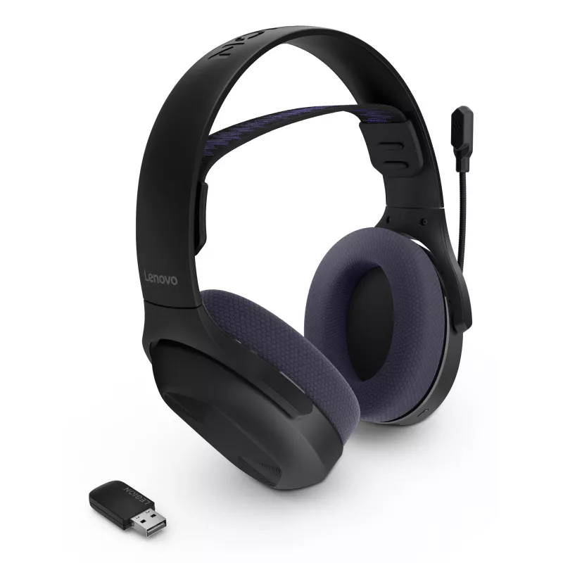 Lenovo Legion H410 Belaidės ausinės su mikrofonu, USB Type-C, Bluetooth, juodos, violetinės