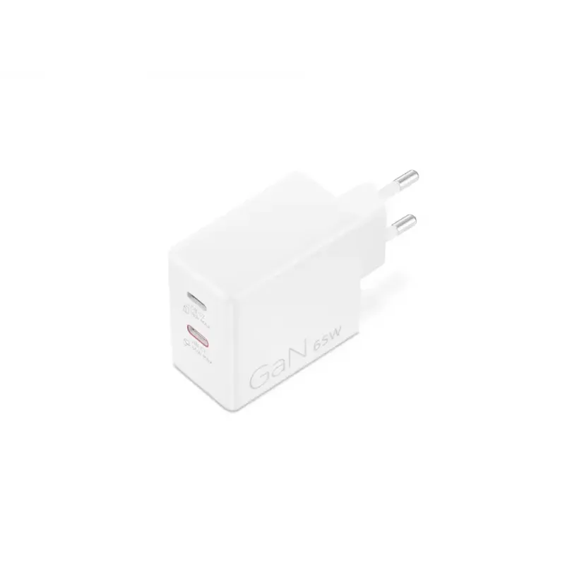 Lenovo G0A6065WEU universalus mobilių įrenginių įkroviklis, 65 W, du USB-C, GaN, baltas