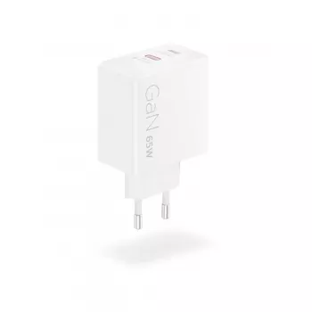 Lenovo G0A6065WEU universalus mobilių įrenginių įkroviklis, 65 W, du USB-C, GaN, baltas