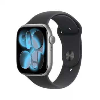 Apple Watch Series 11 GPS 46mm kosminės pilkos spalvos aliuminio korpusas, juodas sportinis dirželis M/L