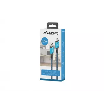 USB-C kabelis LANBERG CA-CMCM-44CU-0005-BK 0,5 m — USB4 Gen 2x2, 40 Gbit/s, 240W, juodas