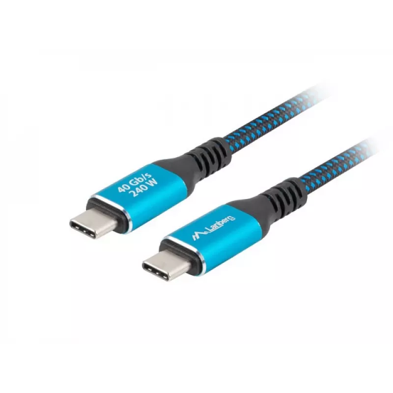 USB-C kabelis LANBERG CA-CMCM-44CU-0005-BK 0,5 m — USB4 Gen 2x2, 40 Gbit/s, 240W, juodas