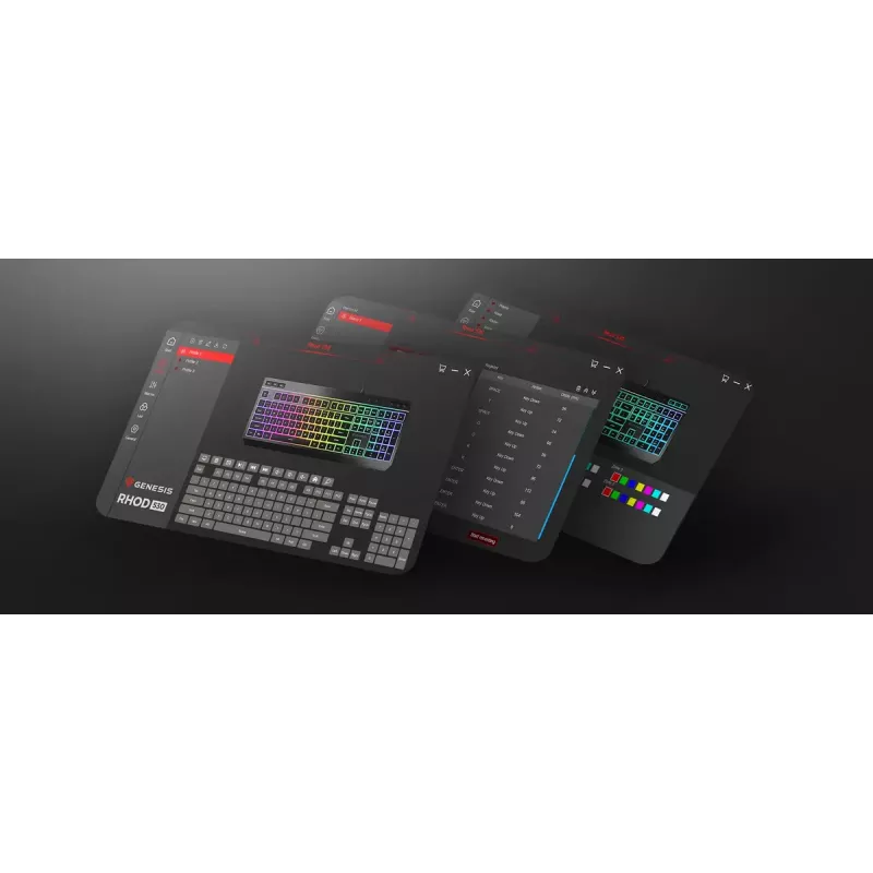 Laidinė pilno dydžio žaidimų klaviatūra Genesis Rhod 530, USB, QWERTY US, membraninė, RGB foninis apšvietimas, 114 klavišų, 1,8 m laidas, juoda