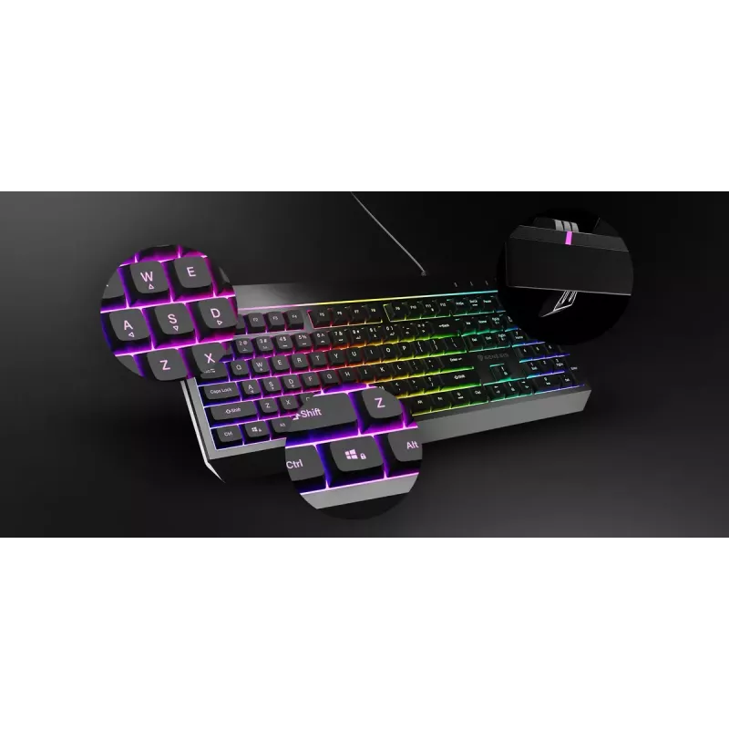 Laidinė pilno dydžio žaidimų klaviatūra Genesis Rhod 530, USB, QWERTY US, membraninė, RGB foninis apšvietimas, 114 klavišų, 1,8 m laidas, juoda