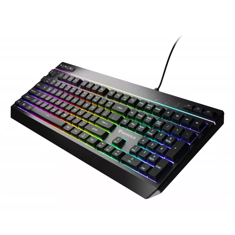 Laidinė pilno dydžio žaidimų klaviatūra Genesis Rhod 530, USB, QWERTY US, membraninė, RGB foninis apšvietimas, 114 klavišų, 1,8 m laidas, juoda