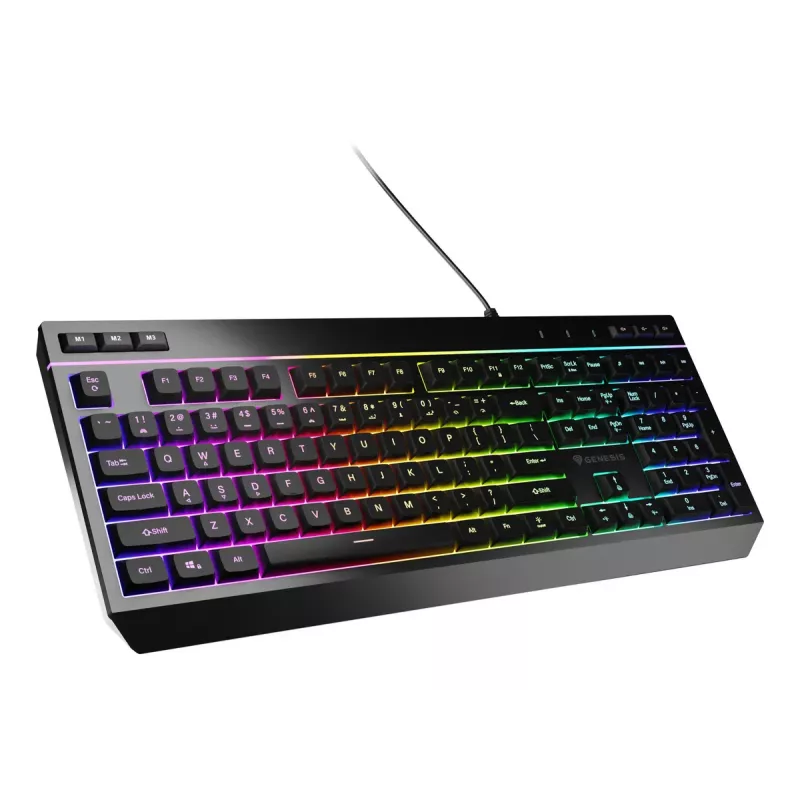 Laidinė pilno dydžio žaidimų klaviatūra Genesis Rhod 530, USB, QWERTY US, membraninė, RGB foninis apšvietimas, 114 klavišų, 1,8 m laidas, juoda