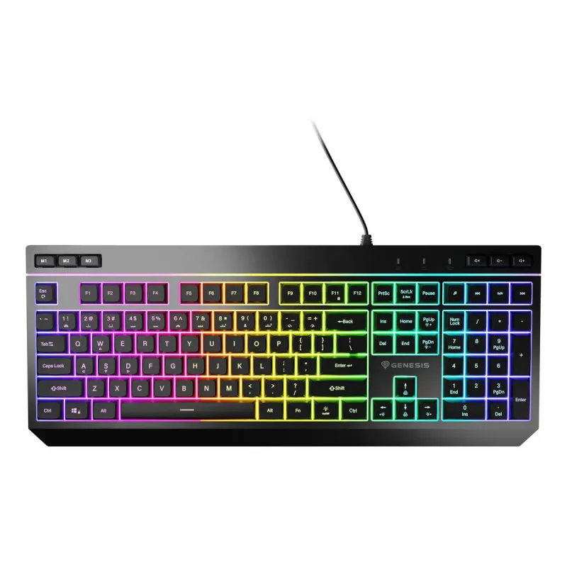 Laidinė pilno dydžio žaidimų klaviatūra Genesis Rhod 530, USB, QWERTY US, membraninė, RGB foninis apšvietimas, 114 klavišų, 1,8 m laidas, juoda