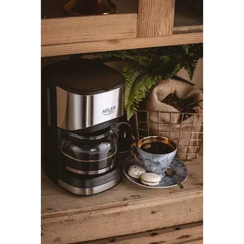 Lašelinė kavos virimo aparatas Adler AD 4407, 550 W, 0,7 L stiklinis ąsotis, sidabrinis/juodas