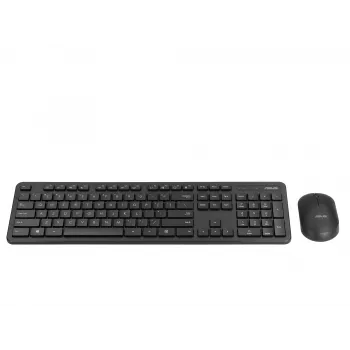 Belaidis klaviatūros ir pelės rinkinys ASUS CW100 — JAV išdėstymas, juoda, pilno dydžio QWERTY klaviatūra, 1600 DPI pelė