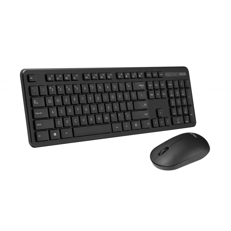 Belaidis klaviatūros ir pelės rinkinys ASUS CW100 — JAV išdėstymas, juoda, pilno dydžio QWERTY klaviatūra, 1600 DPI pelė