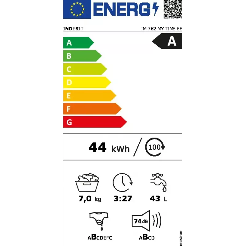 Skalbimo mašina INDESIT IM 762 MY TIME EE — 7 kg, 1200 aps./min., A klasė, balta