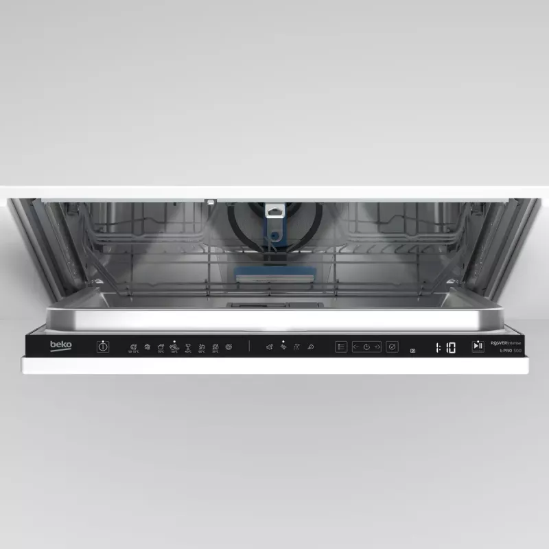 BEKO BDIN38542P įmontuojama indaplovė, 60 cm, 15 komplektų, 8 programos, C klasė, su ekranu, AquaStop, balta