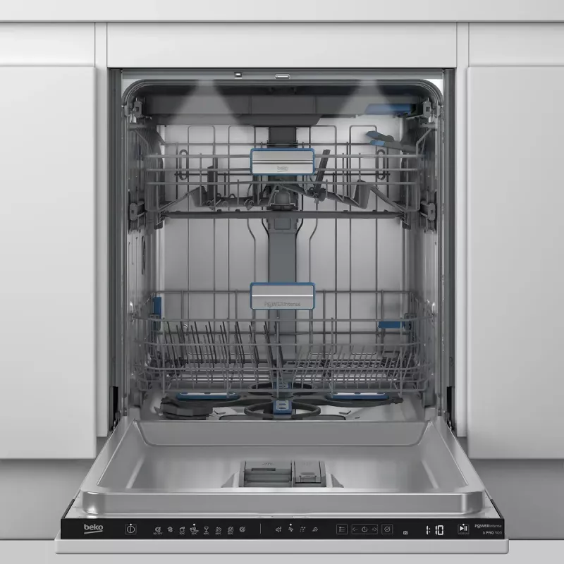 BEKO BDIN38542P įmontuojama indaplovė, 60 cm, 15 komplektų, 8 programos, C klasė, su ekranu, AquaStop, balta