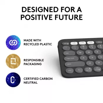 Belaidė klaviatūra Logitech Pebble Keys 2 K380s, RF + Bluetooth, QWERTY US International, grafito spalva