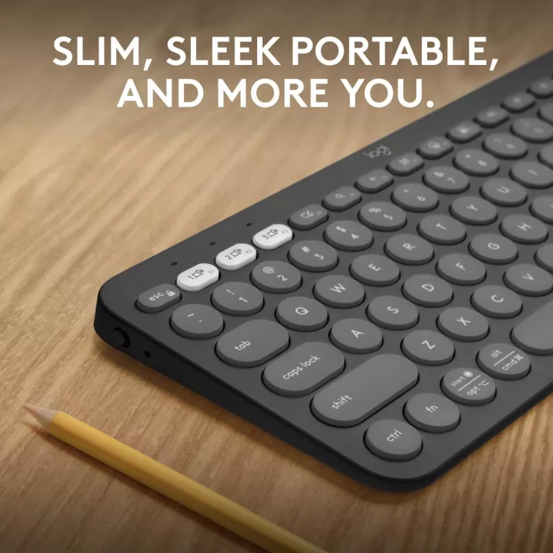 Belaidė klaviatūra Logitech Pebble Keys 2 K380s, RF + Bluetooth, QWERTY US International, grafito spalva