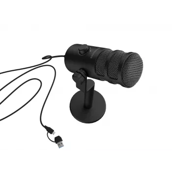 Laidinis PC mikrofonas GENESIS Radium 350D – USB Type-A/Type-C, -48 dB jautrumas, 16–14000 Hz, 2,5 m laidas, juodas