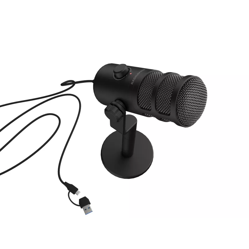 Laidinis PC mikrofonas GENESIS Radium 350D – USB Type-A/Type-C, -48 dB jautrumas, 16–14000 Hz, 2,5 m laidas, juodas