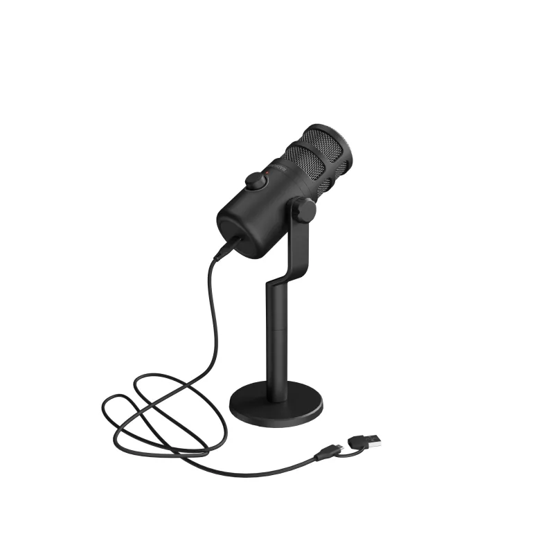 Laidinis PC mikrofonas GENESIS Radium 350D – USB Type-A/Type-C, -48 dB jautrumas, 16–14000 Hz, 2,5 m laidas, juodas