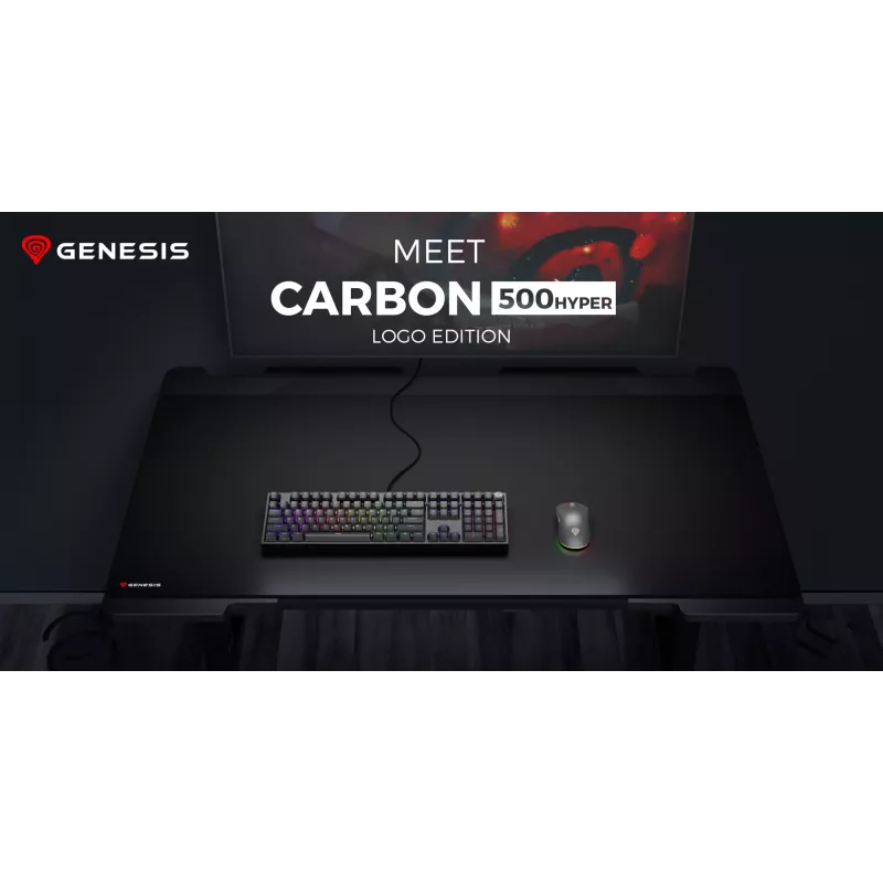 GENESIS Carbon 500 Hyper Logo – juodas audinio ir gumos žaidimų kilimėlis