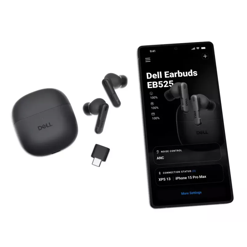 Ausinės DELL EB525 TWS belaidės į ausis, triukšmo slopinimas, Bluetooth, juodos