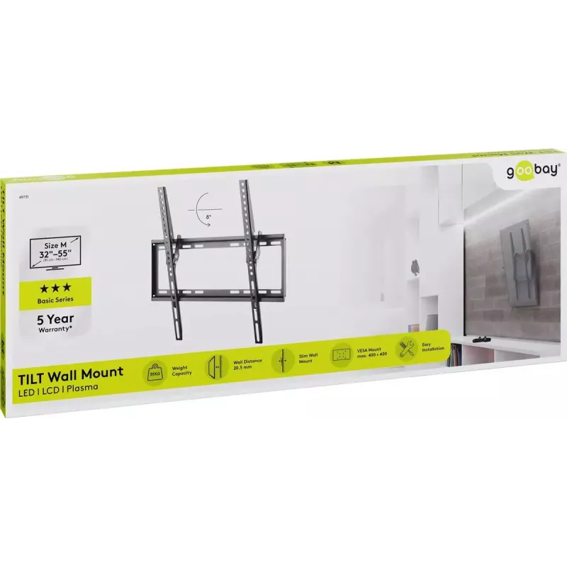Goobay TV laikiklis 55 colių juodas 35 kg talpa VESA 200x200 iki 400x400
