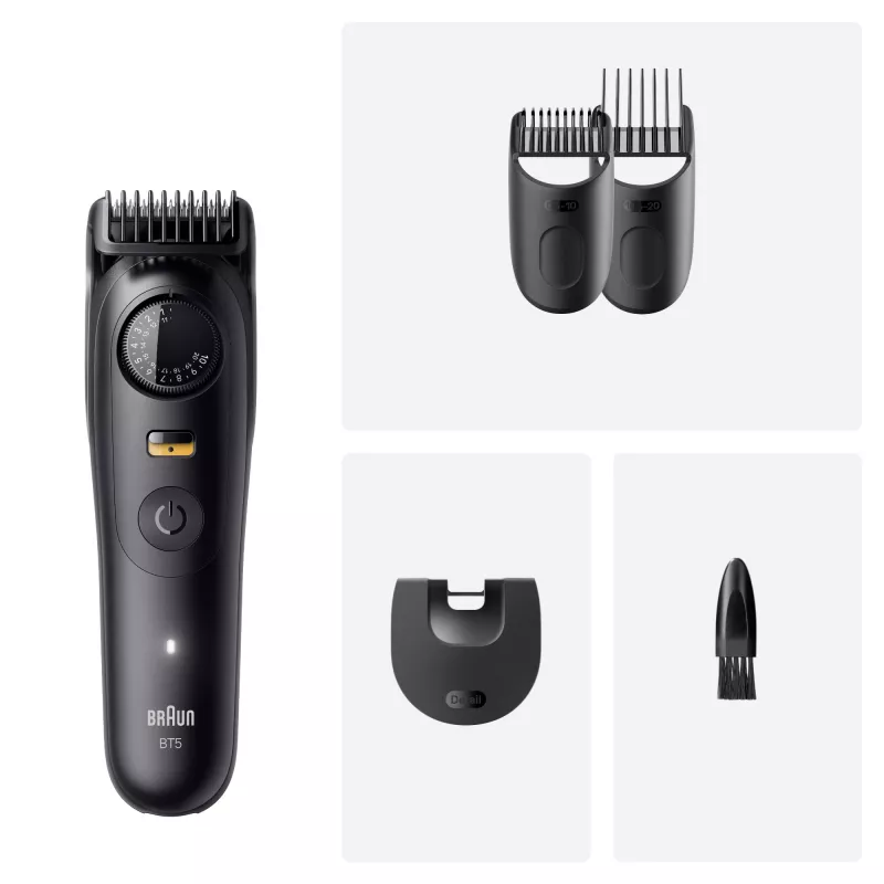 Barzdaskutė BRAUN BT5520 – 0,5–20 mm, 40 ilgio nustatymų, įkraunama, 120 min baterija, juoda