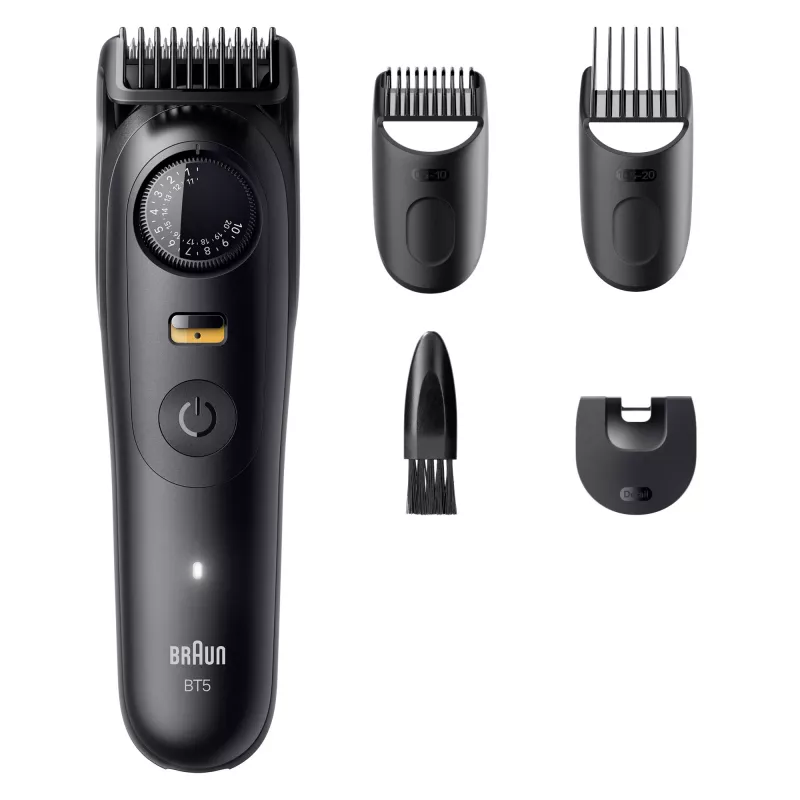 Barzdaskutė BRAUN BT5520 – 0,5–20 mm, 40 ilgio nustatymų, įkraunama, 120 min baterija, juoda