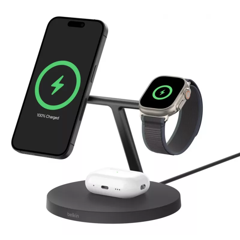 BELKIN Wireless Charging Stand - Boost Charge Pro - 3-in-1 Su Qi2 15W - Juoda