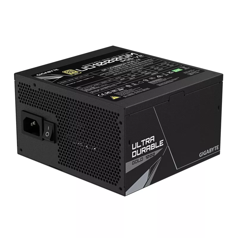 GIGABYTE UD1000GM PG5 V2 maitinimo blokas – PCIe Gen 5.1, 80 PLUS Gold, pilnai modulinis, 120 mm ventiliatorius, ATX 3.1, EU kištukas