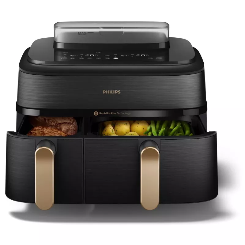 Philips 5000 serijos NA552/00 gruzdintuvė Dviguba 9 L Laisvai pastatoma 2750 W Karšto oro gruzdintuvė Juoda, Auksinė