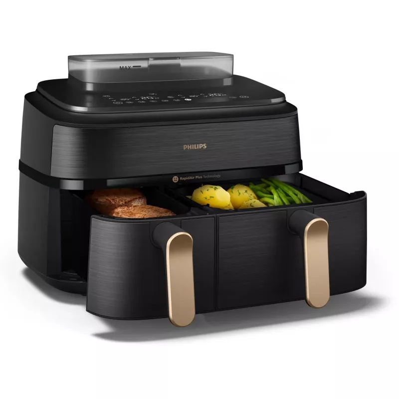 Philips 5000 serijos NA552/00 gruzdintuvė Dviguba 9 L Laisvai pastatoma 2750 W Karšto oro gruzdintuvė Juoda, Auksinė