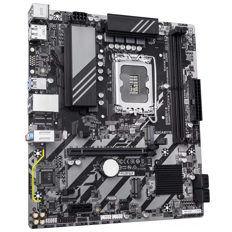 Micro-ATX pagrindinė plokštė GIGABYTE B860M E — LGA 1851, Intel Core Ultra, DDR5 iki 8800 MHz (O.C.), 2×PCIe 4.0 M.2, 1GbE