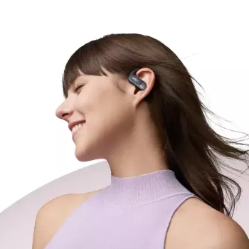 SHOKZ OpenFit Air belaidės ausinės su ausų kabliuku, skirtos skambučiams, muzikai, sportui, kasdieniam naudojimui, juodos