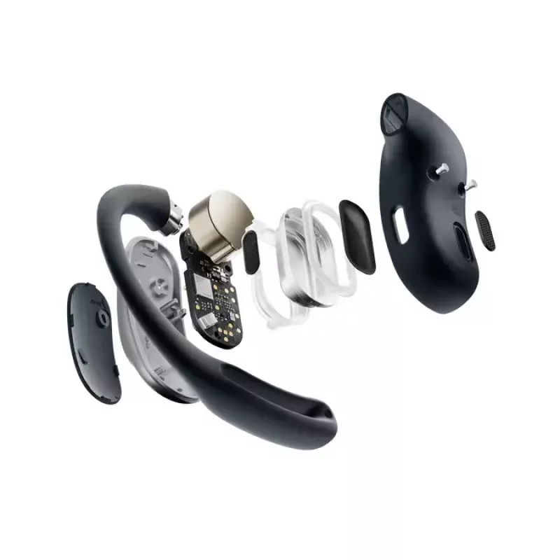 SHOKZ OpenFit Air belaidės ausinės su ausų kabliuku, skirtos skambučiams, muzikai, sportui, kasdieniam naudojimui, juodos