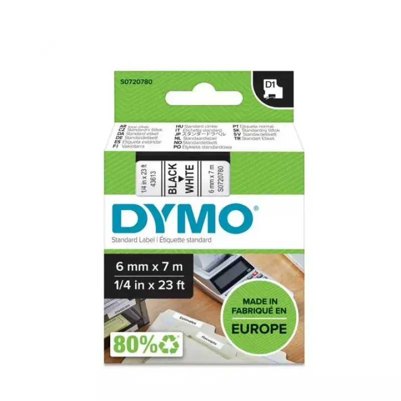 DYMO D1 etiketės juosta | Baltas poliesteris su juodu tekstu | 6 mm x 7 m | Lipnios etiketės LabelManager žymekliams