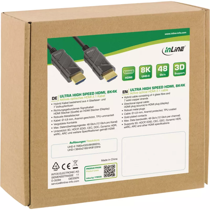 InLine HDMI AOC laidas, Ultra High Speed HDMI, 8K4K, juodas, 20m