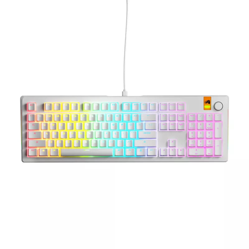Mechaninė pilno dydžio (100%) laidinė klaviatūra GLORIOUS GMMK 3 HE – balta, USB, QWERTY, RGB