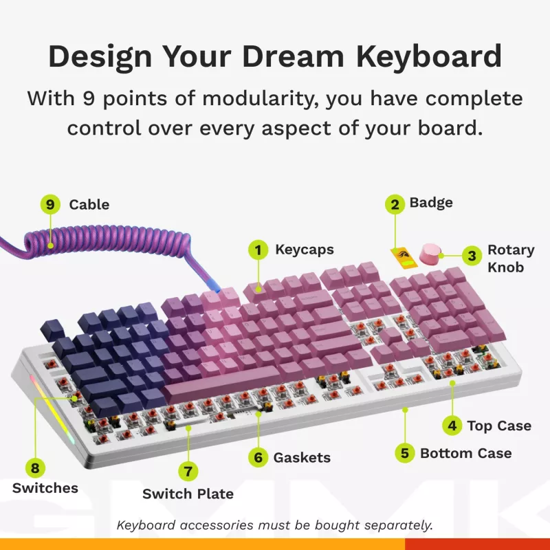 Mechaninė pilno dydžio (100%) laidinė klaviatūra GLORIOUS GMMK 3 HE – balta, USB, QWERTY, RGB