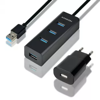 USB 3.0 šakotuvas Axagon HUE-S2BP 4x USB 3.0 su 1,2 m kabeliu ir maitinimo adapteriu