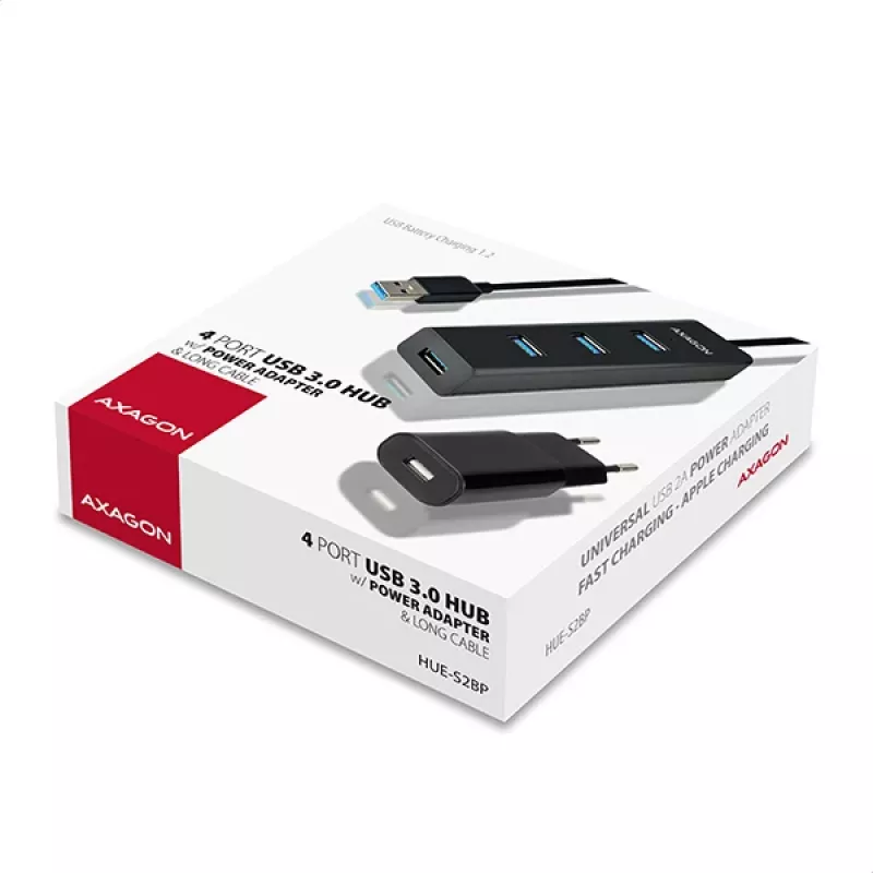 USB 3.0 šakotuvas Axagon HUE-S2BP 4x USB 3.0 su 1,2 m kabeliu ir maitinimo adapteriu