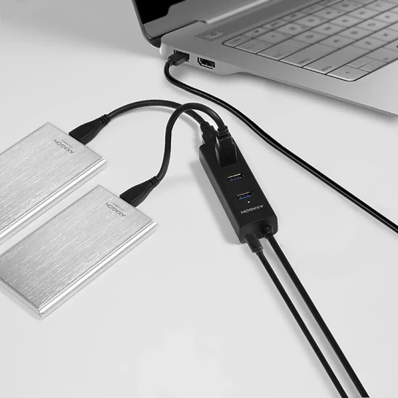 USB 3.0 šakotuvas Axagon HUE-S2BP 4x USB 3.0 su 1,2 m kabeliu ir maitinimo adapteriu