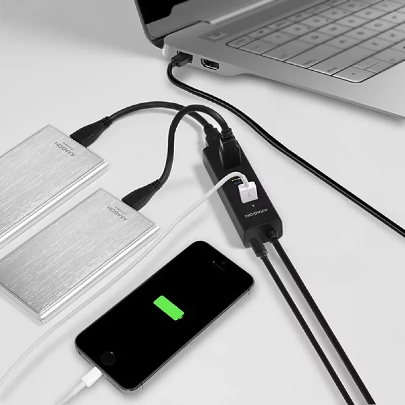 USB 3.0 šakotuvas Axagon HUE-S2BP 4x USB 3.0 su 1,2 m kabeliu ir maitinimo adapteriu
