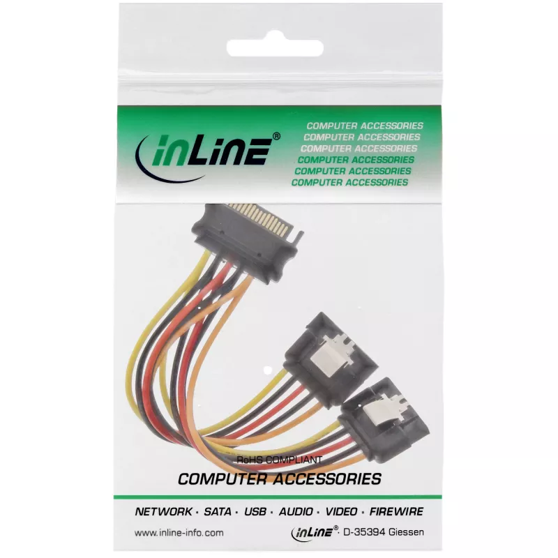 InLine SATA maitinimo Y laidas lizdas / 2x kištukas su fiksatoriumi, 0,15 m
