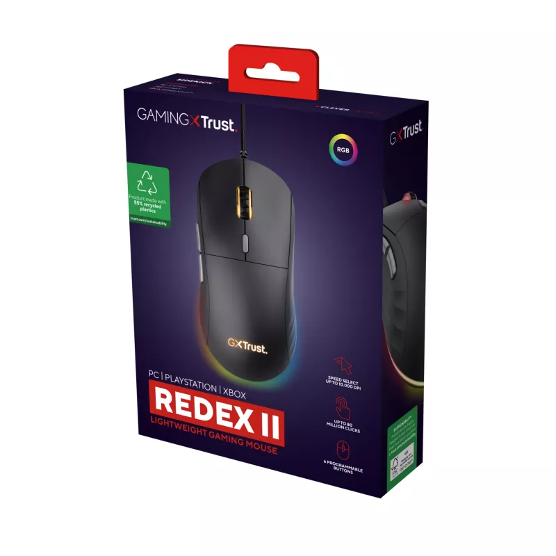 Pelė Trust GXT 925 REDEX II žaidimams, dešinei rankai, USB Type-A, lazerinė, 10000 DPI