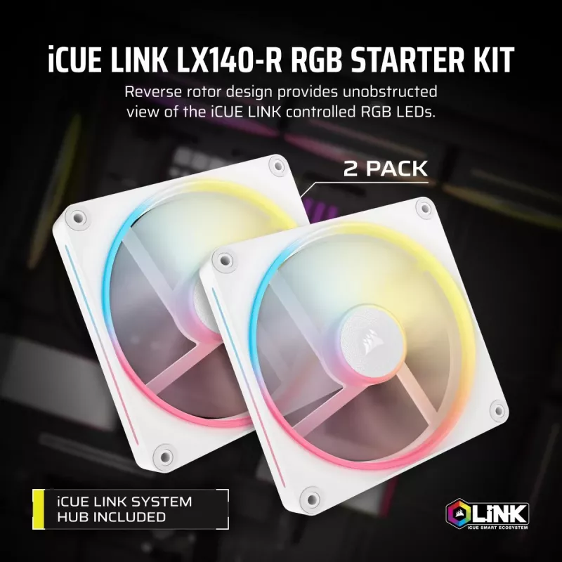 CORSAIR iCUE LINK LX140-R RGB 140 mm Reverse ventiliatoriaus rinkinys baltas